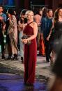 <p>Anyone else obsessed with 2021 Miranda Hobbes nighttime look of a burgundy halter jumpsuit by Likely NYC.</p>