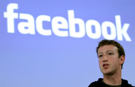 FILE PHOTO: Facebook CEO Mark Zuckerberg speaks during a news conference at Facebook headquarters in Palo Alto, California May 26, 2010. REUTERS/Robert Galbraith/File Photo