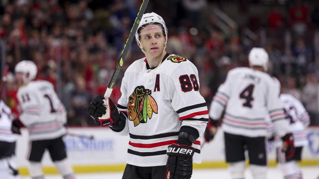 Patrick Kane of the Chicago Blackhawks walks out with teammates News  Photo - Getty Images