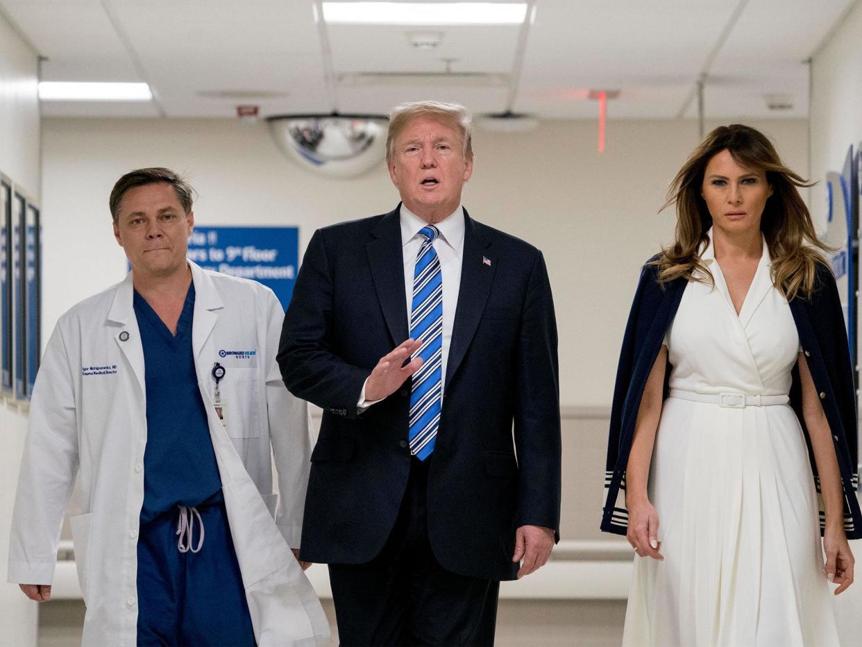 The President and first lady Melania Trump visits Broward Health North hospital following the Parkland school shooting: AP/Andrew Harnik