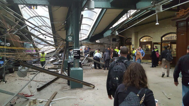 <p>This photo provided by Ian Samuel shows the scene of a train crash in Hoboken, N.J., on Thursday, Sept. 29, 2016. ( Ian Samuel via AP) </p>