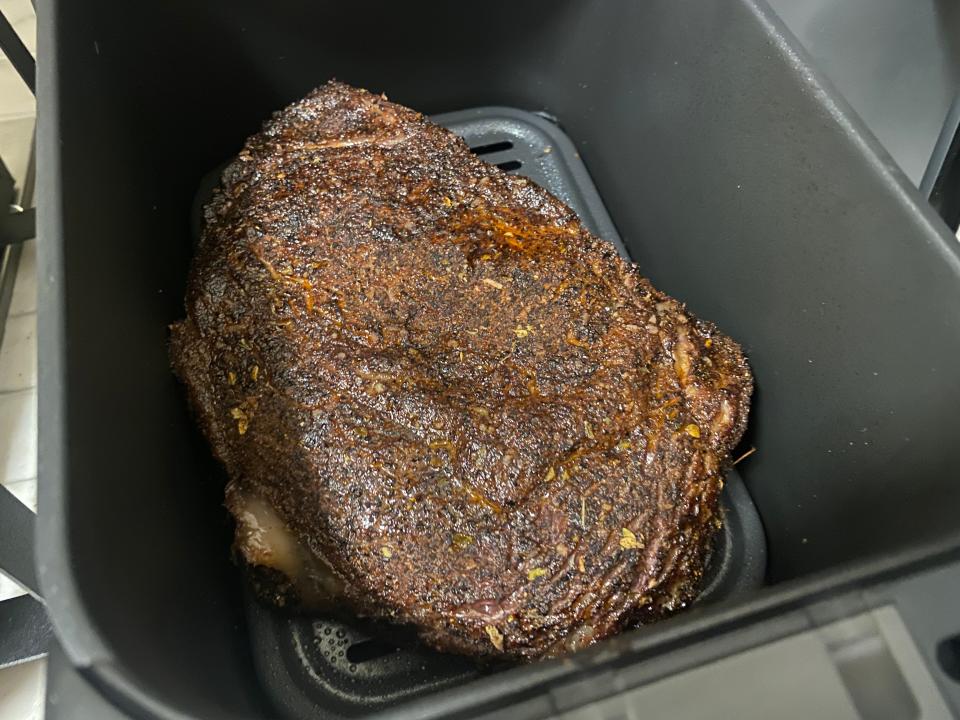 Half-way through cooking steak in the air fryer