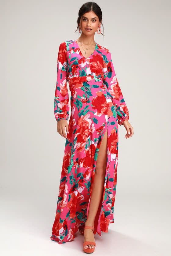 3) Floral Print Long Sleeve Maxi Dress