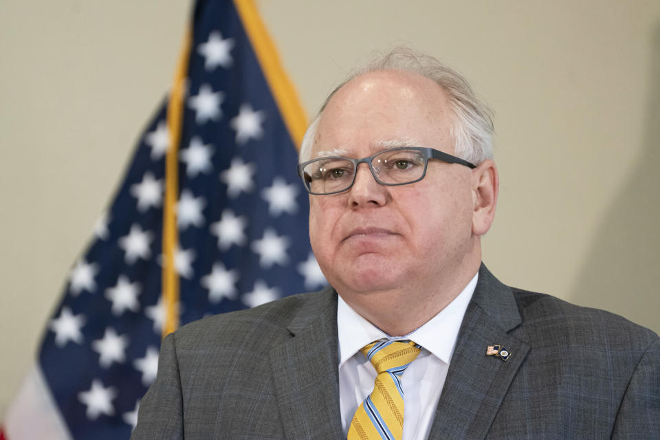 Minnesota Gov. Tim Walz speaks during a news conference Friday, May 29, 2020, St. Paul, Minn., as he talked about the unrest in the wake of the death of George Floyd while he was in custody of Minneapolis police.(Glenn Stubbe/Star Tribune via AP, Pool)