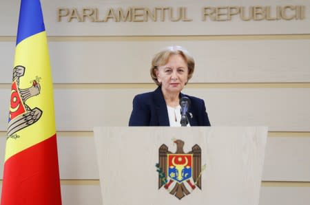 Zinaida Greceanii, who was appointed as a parliament speaker, attends a news briefing in Chisinau