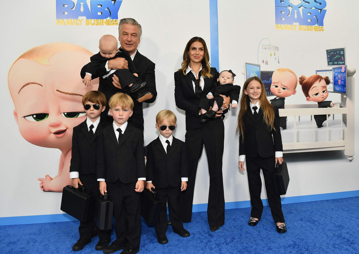 Alec Baldwin, Hilaria Baldwin and their children on June 22, 2021 in New York City.  (Angela Weiss / Getty Images)