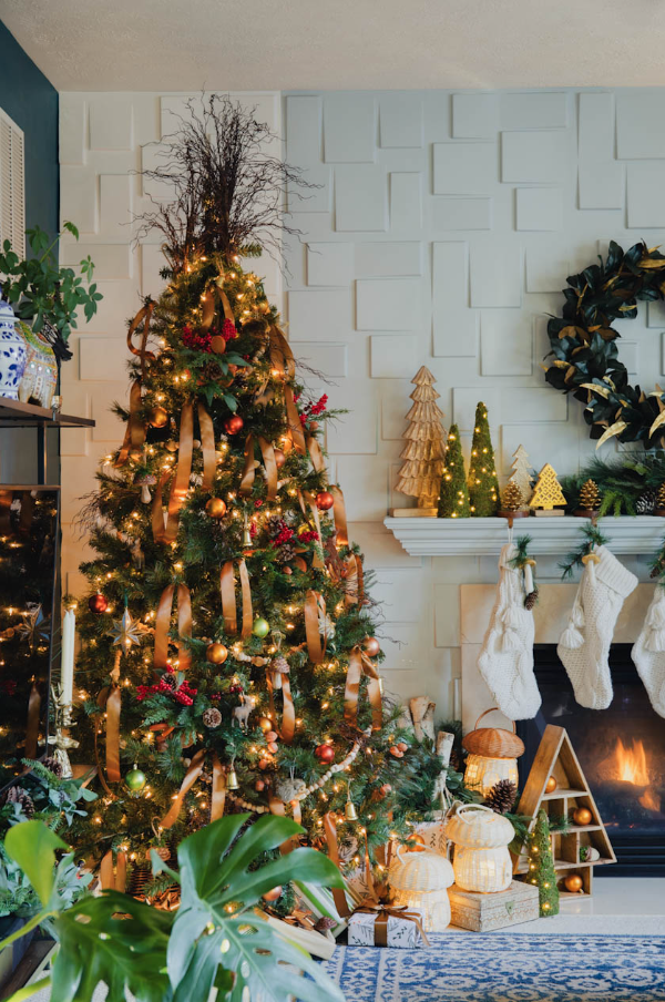 a christmas tree in a room