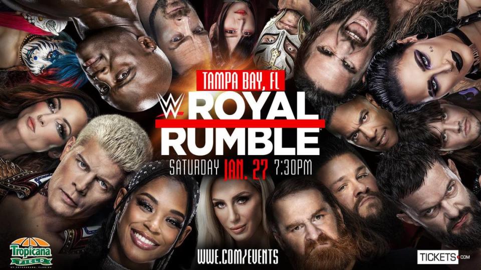 The WWE Royal Rumble is Saturday, Jan. 27 on Peacock from Tropicana Field in Tampa/St. Petersburg.