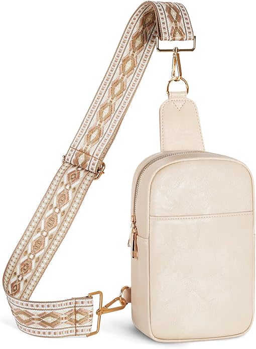 off-white vegan leather sling bag with fabric strap