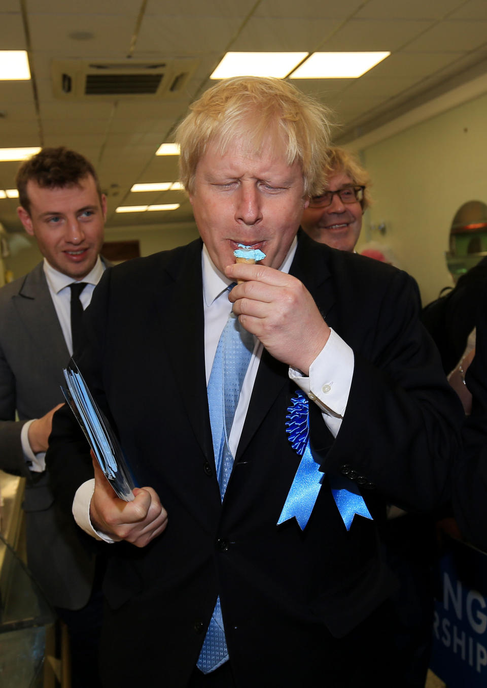 Mayor of London Boris Johnson, enjoys an ice cream during a General Election campaign walkabout in Ramsgate, Kent.