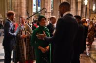 LONDON, ENGLAND - MARCH 09: Meghan, Duchess of Sussex (L) talks with British boxer Anthony Joshua as she leaves after attending the Commonwealth Day Service 2020 on March 9, 2020 in London, England. (Photo by Ben Stansall-WPA Pool/Getty Images)