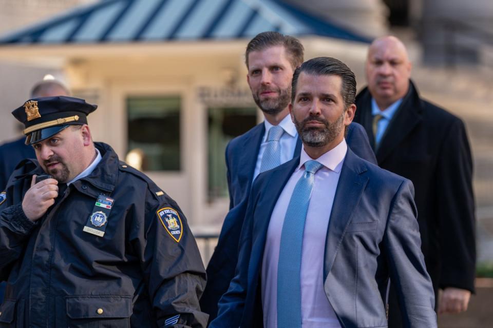 Eric Trump and Donald Trump Jr arrive at New York Supreme Court on 2 November. (Getty Images)