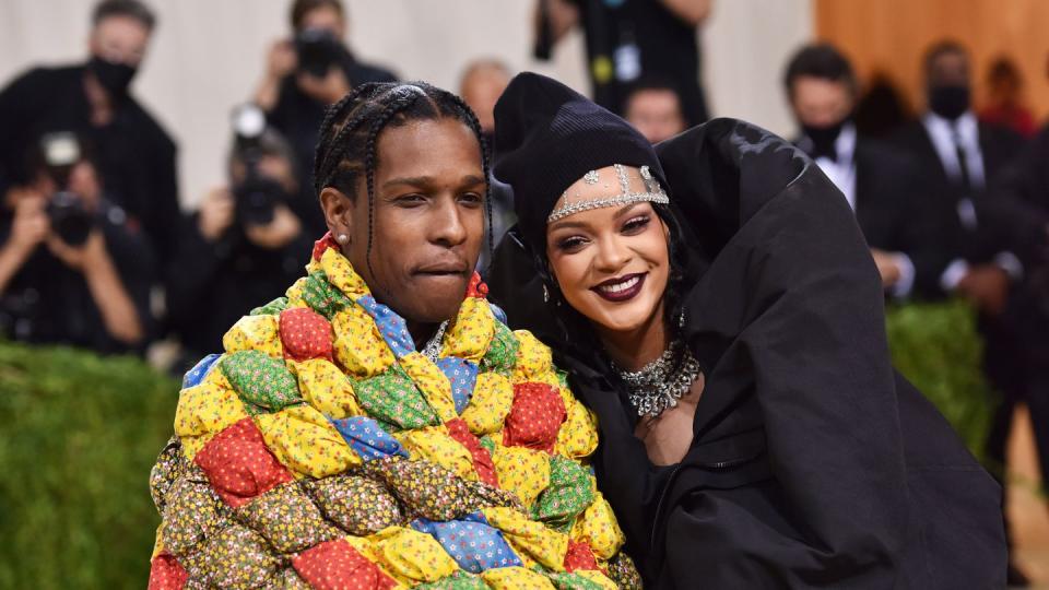 new york, new york september 13 asap rocky and rihanna attend 2021 costume institute benefit in america a lexicon of fashion at the metropolitan museum of art on september 13, 2021 in new york city photo by sean zannipatrick mcmullan via getty images