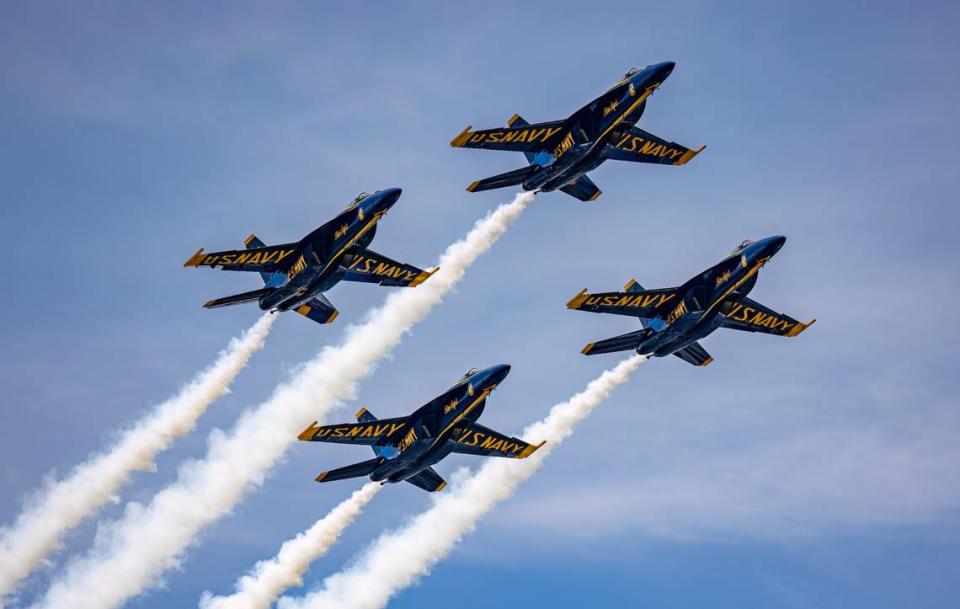 U.S. Navy Blue Angels performed Sunday, May 14, 2023 at the Scott Air Force Base Airshow. Bad weather forced the postponement of the team’s scheduled performance on the first day of the show.