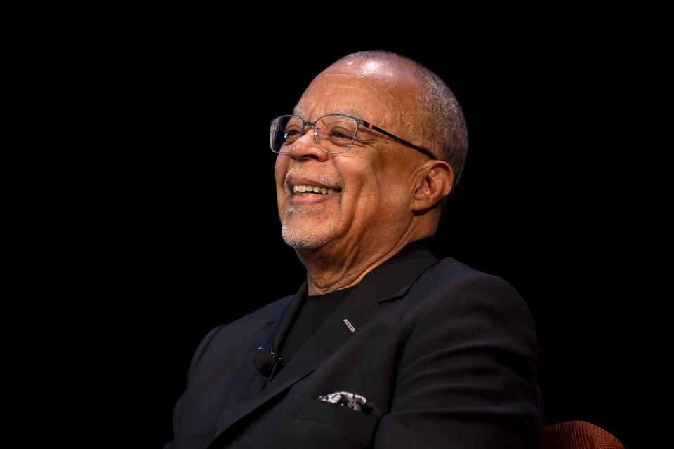 Henry Louis Gates Jr. smiles while speaking on stage at ASU's Gammage Auditorium in Tempe on April 30, 2022.