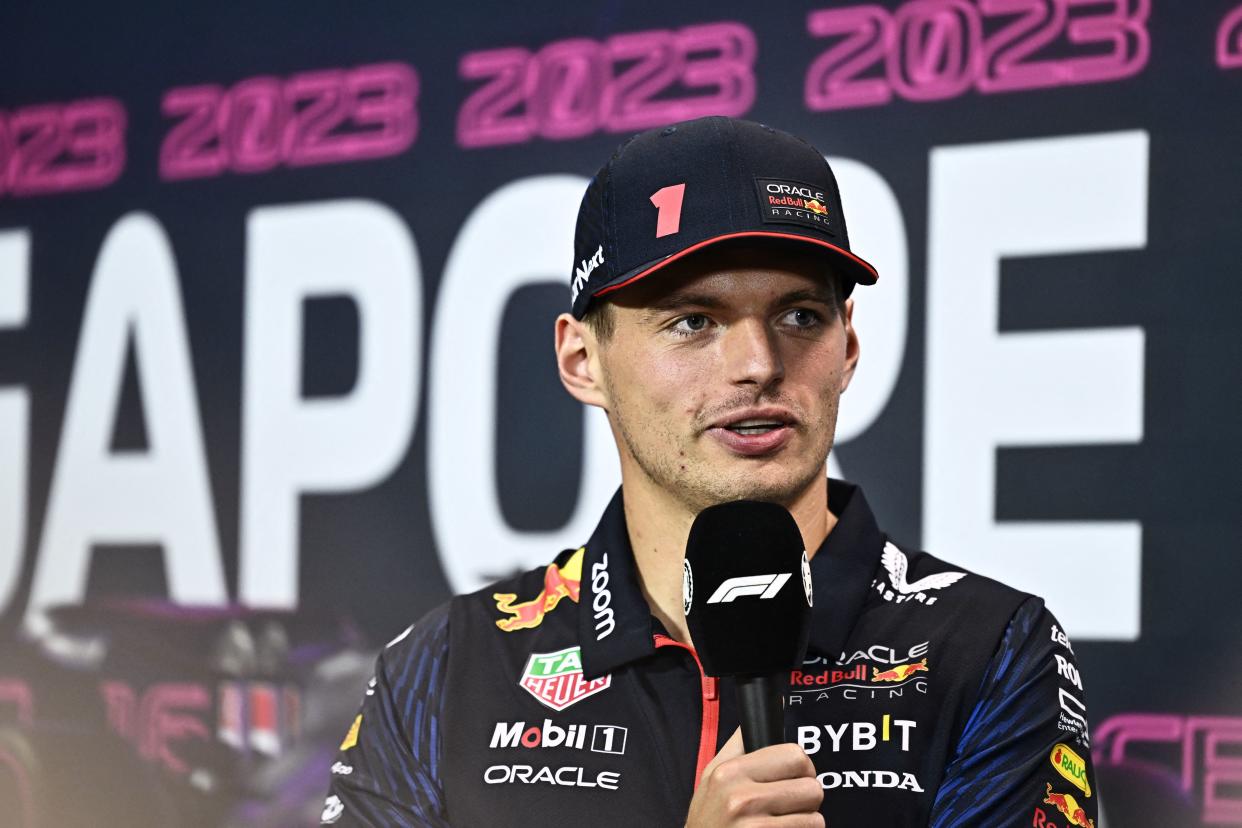 Red Bull Racing's Max Verstappen takes part in a press conference ahead of the Singapore Formula One Grand Prix. 