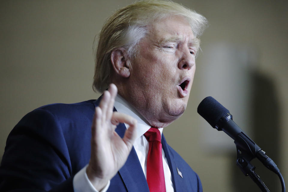 Republican presidential nominee Donald Trump speaks at a campaign rally on August 1, 2016 in Mechanicsburg, Pennsylvania.