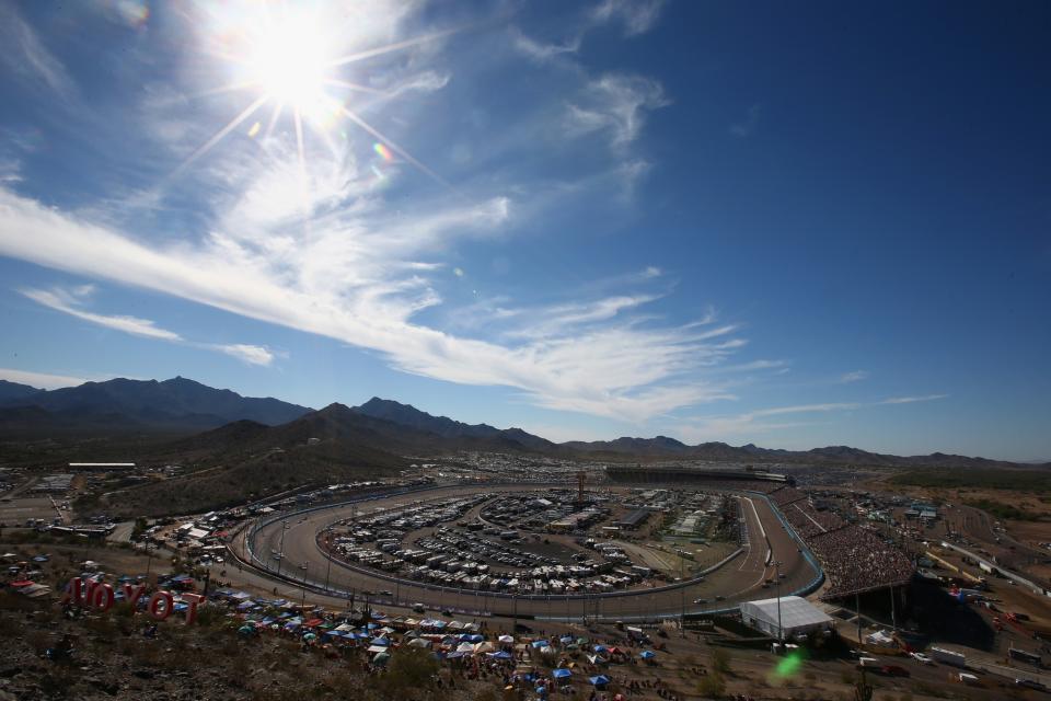 The grandstands along the current frontstretch will be removed. (Getty)