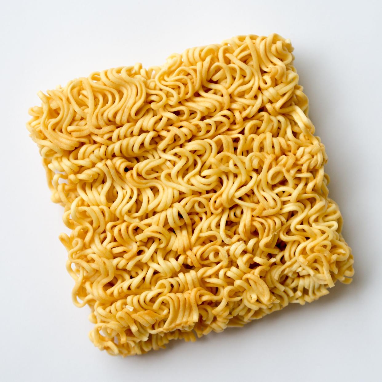 a block of instant ramen noodles