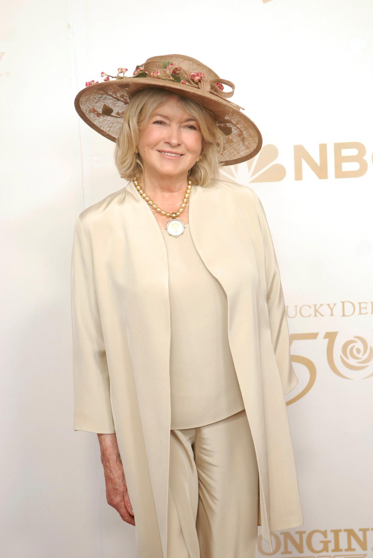 Businesswoman Martha Stewart poses on the 150th Kentucky Derby red carpet Saturday. May 04, 2024