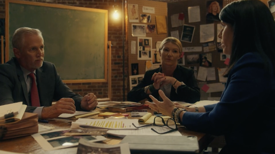 Brian Benken, left, jenna Jackson, center, and Lisa Andrews reinvestigate many of the allegations against Catherine Shelton through conversations with people who knew her, dated her and investigated her, to ultimately answer the questions of whether all of the accusations are just a coincidence or if Shelton is guilty of anything. / Credit: CBS News