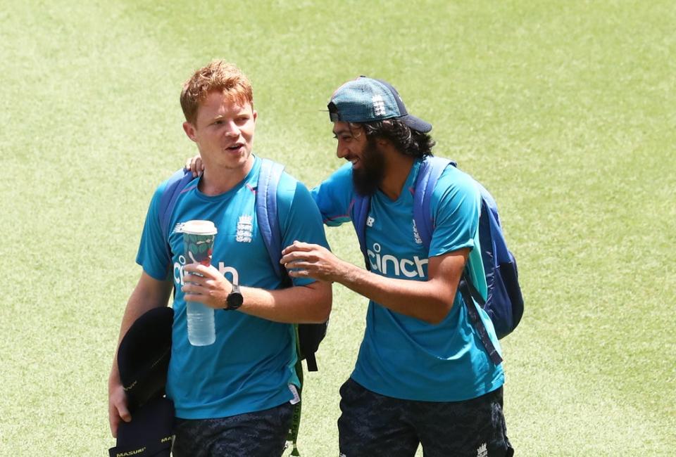 Ollie Pope (left) gets a pat on the back from opener Haseeb Hameed (Jason O’Brien/PA) (PA Wire)