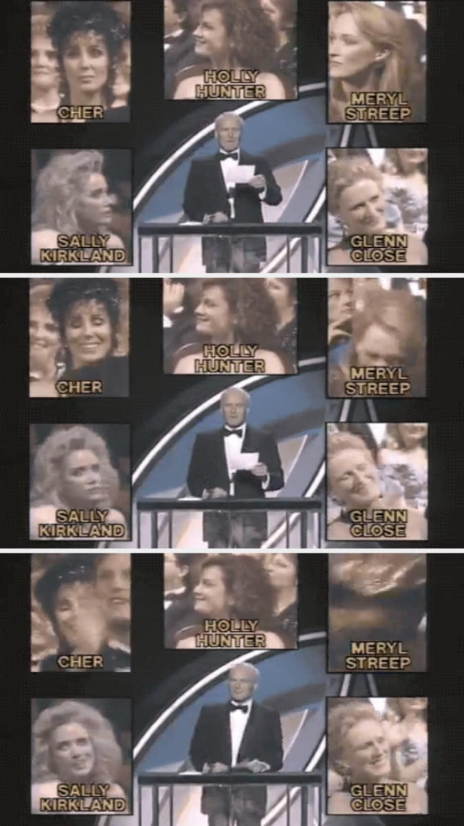 Streep cheering on Cher as she won the Oscar in 1988