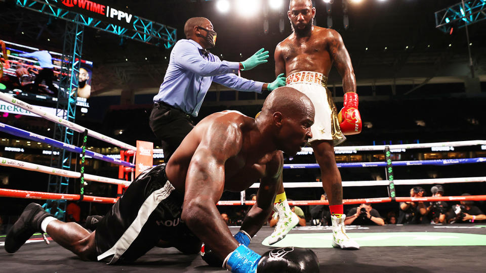 Former NFL player Chad Johnson was decked by Brian Maxwell on the undercard for the Logan Paul-Floyd Mayweather bout.