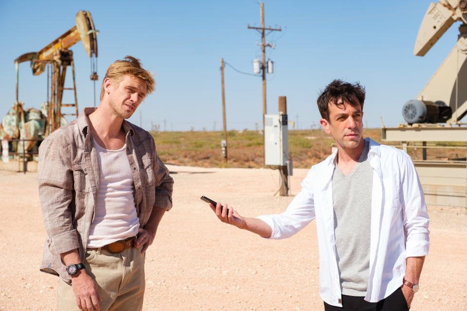 Boyd Holbrook and Novak are deep in the heart of Texas in Vengeance. (Photo: Patti Perret / Focus Features)