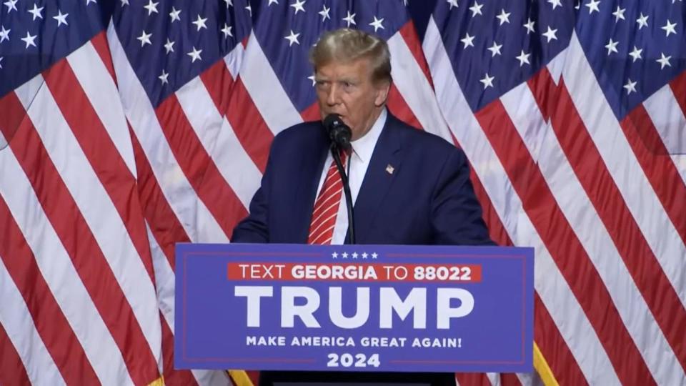 PHOTO: Former President Donald Trump speaks at a rally in Rome, Georgia, on March 9, 2024. (Pool via ABC News)