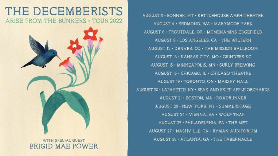 the decemberists summer 2022 north american arise from the bunkers tour dates poster