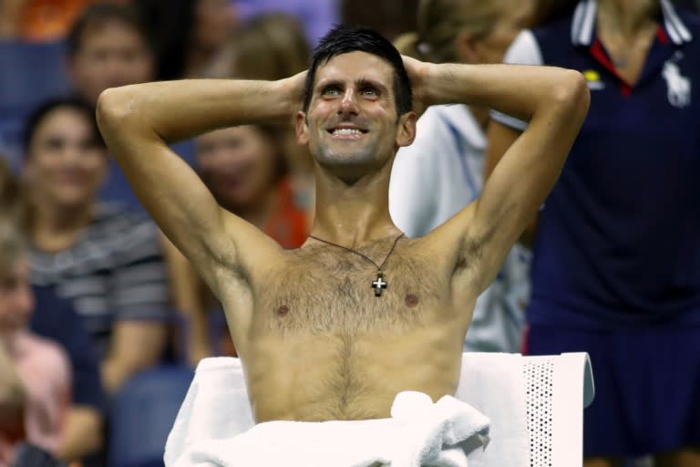 Like a sauna: Novak Djokovic cools off