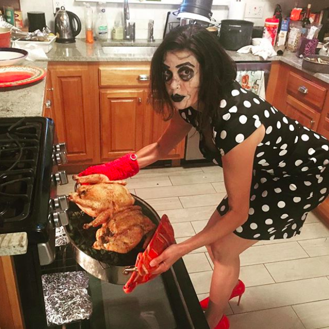 <p>The Desperate Housewives alum is a <em>Coraline</em> fan. “You can stay forever if you want to,” she captioned this shot, borrowing a line from the movie. “Happy Halloween.” (Photo: <a rel="nofollow noopener" href="https://www.instagram.com/p/Ba7zGY2FhYI/?hl=en&taken-by=officialterihatcher" target="_blank" data-ylk="slk:Teri Hatcher via Instagram;elm:context_link;itc:0;sec:content-canvas" class="link ">Teri Hatcher via Instagram</a>) </p>