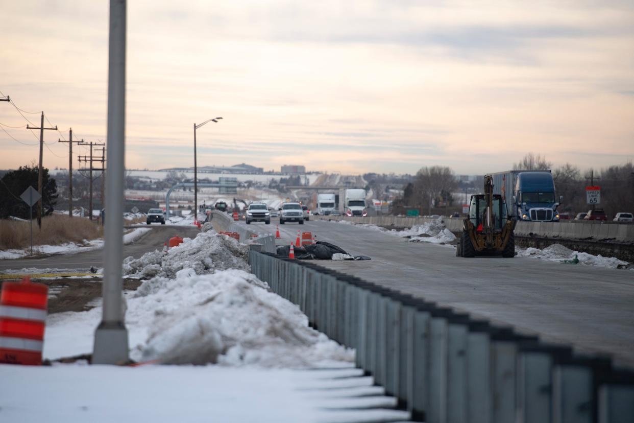 Northbound traffic and road construction on I-25 is pictured near the Harmony Road exit in January.