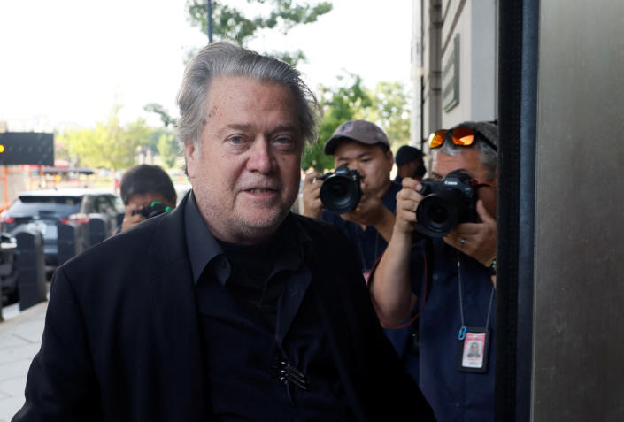 Former U.S. President Donald Trump's White House chief strategist Steve Bannon arrives following his trial on contempt of Congress charges for his refusal to cooperate with the U.S. House Select Committee investigating the Jan. 6, 2021 attack on the Capitol, at U.S. District Court in Washington, U.S., July 22, 2022. (Evelyn Hockstein/Reuters)