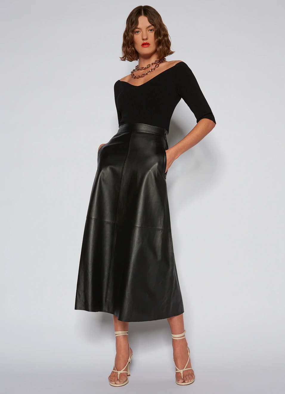 black leather Scanlan Theodore skirt 