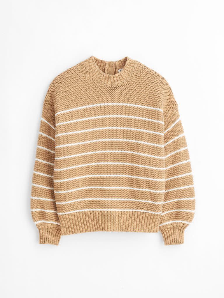 Button-Back Crewneck Sweater in Stripe