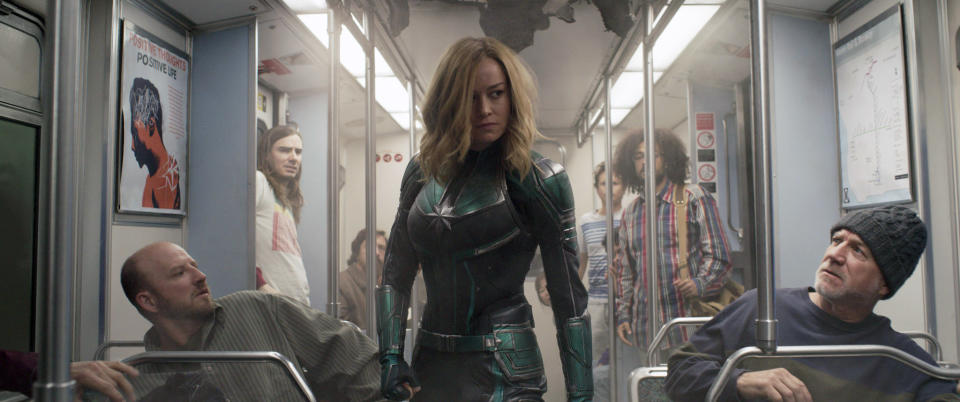 Captain Marvel on a subway