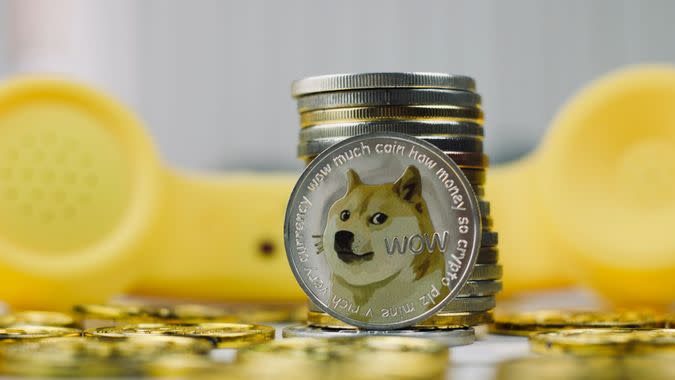 Digital currency physical metal dogecoin coin.