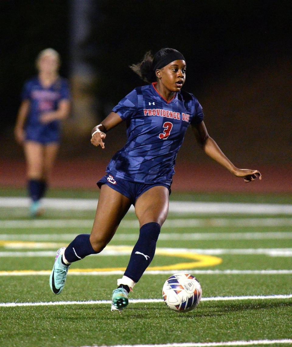 Providence Day forward #3 Jaida Mcgrew scored twice against Charlotte Latin Tuesday evening. Unbeaten Charlotte Latin visits unbeaten Providence Day for a much anticipated girls soccer match. Both teams are ranked among the nation’s top 10. They faced off on Tuesday, April 2, 2024.