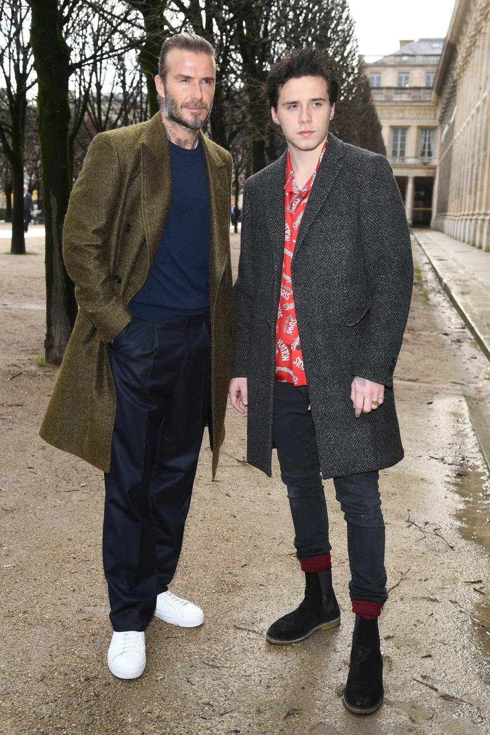 David and Brooklyn Beckham at the Louis Vuitton show in Paris