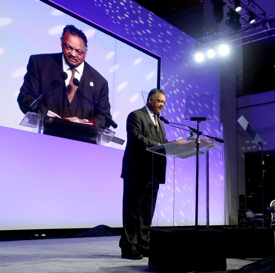 The Rev. Jesse Jackson gives the keynote address during the Let Freedom Ring event in the atrium of Cobo Center in downtown Detroit on Monday, Jan. 15, 2018.