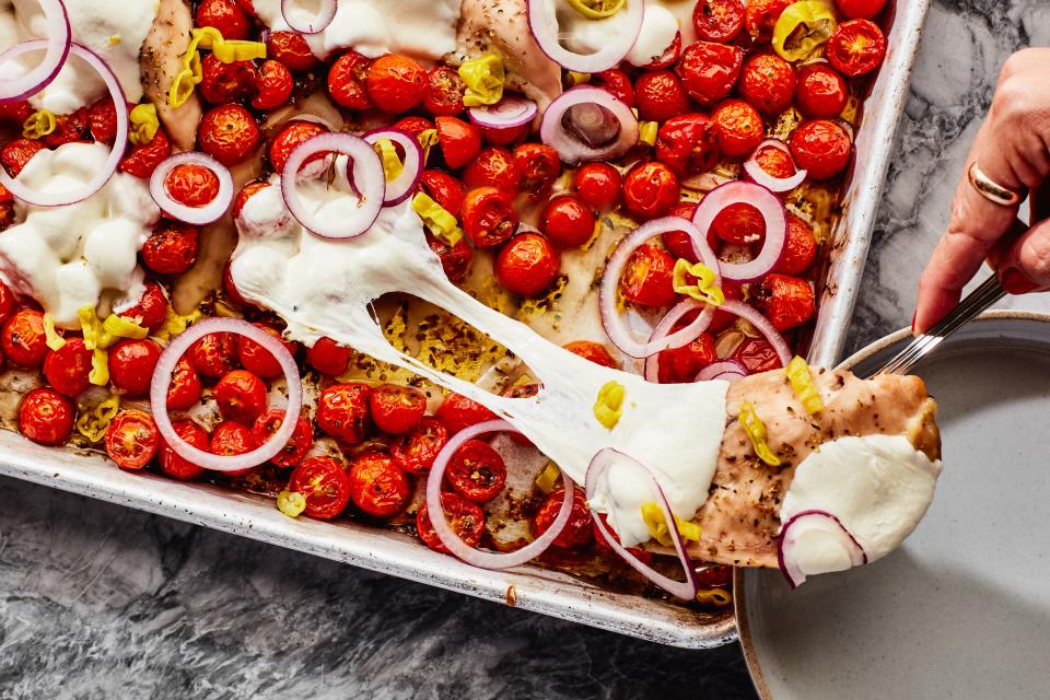Sheet-Pan Chicken with Tomatoes and Mozzarella