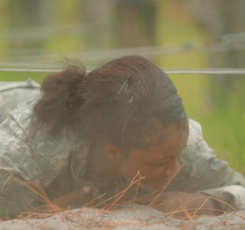 Florida State Guard volunteer Anayiah Gilbert is shown crawling under wire during training in a video posted by Gov. Ron DeSantis’ account on Twitter. In the video Gilbert says she is a college student and had a very positive experience in the training.