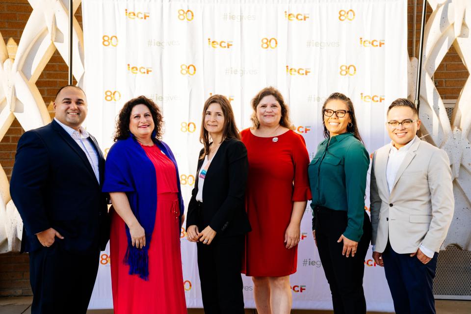 Jesse Melgar, IECF Board Member; Marisa Valdez Yeager, CSUSB; Silvia Paz, Alianza Coachella Valley; Helen Torres, Hispanas Organized for Political Equality; Luz Gallegos, TODEC; and Angel Rodriguez, San Bernardino Community College District attend the CIELO Fund launch event on Sept. 24, 2022.