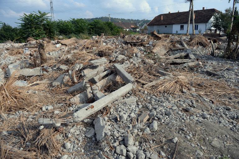 The rubble of destroyed Roma homes is seen in Miskolc, Hungary on October 6, 2014