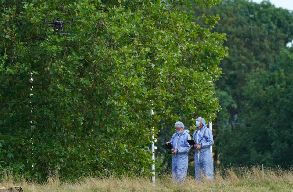 Forensic Officers in Cator Park, Kidbrooke, south London, close to the scene where the body of Sabina Nessa was found. (PA)