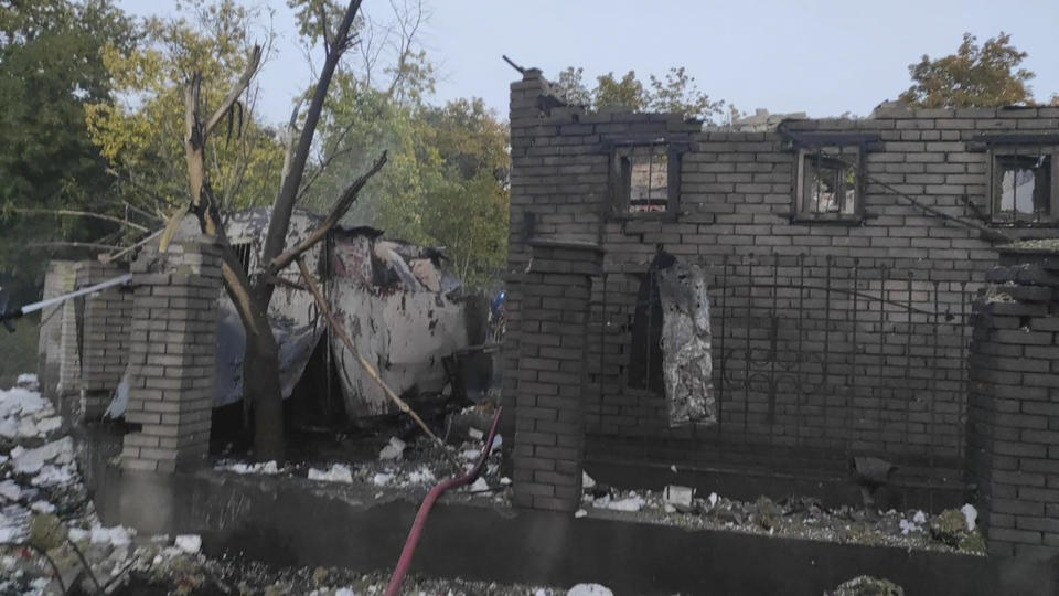 In this photo provided by the Zaporizhzhia administration Press Office, rescuers work on the scene of a building damaged after Russian missile strikes in Zaporizhzhia, Ukraine, Wednesday, Aug. 9, 2023. (Zaporizhzhia administration Press Office via AP)