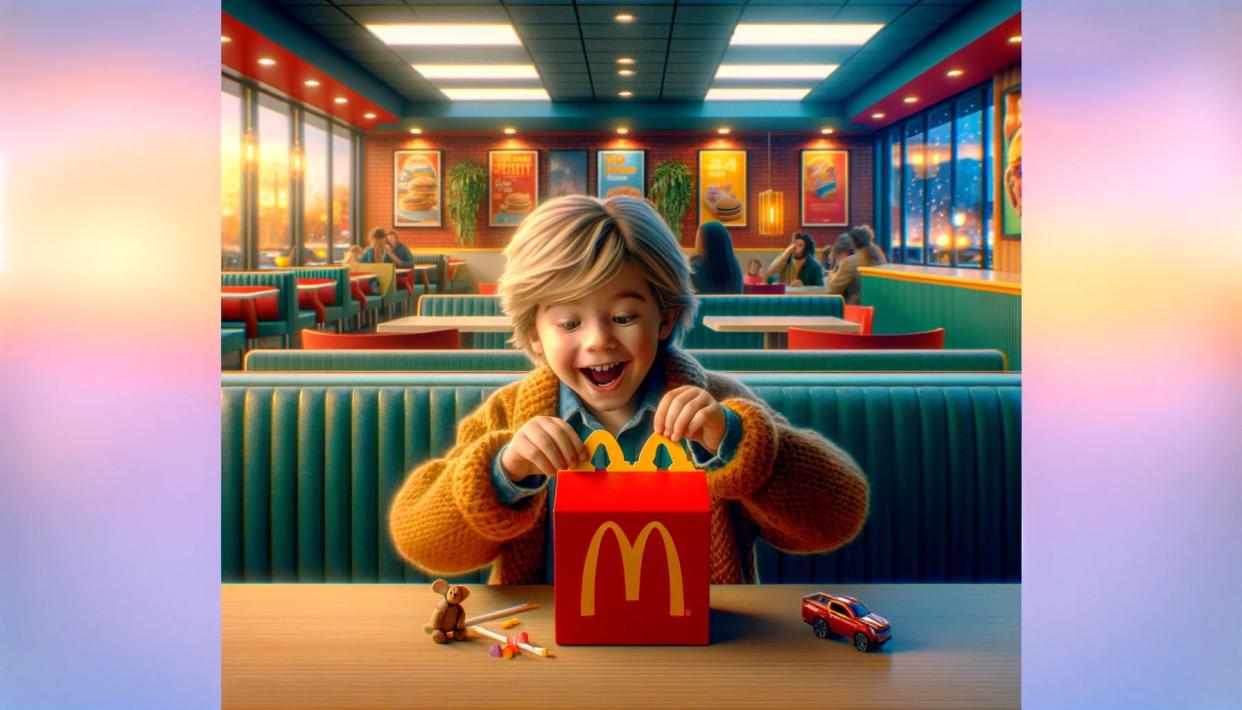 AI-generated image of a child opening a Happy Meal