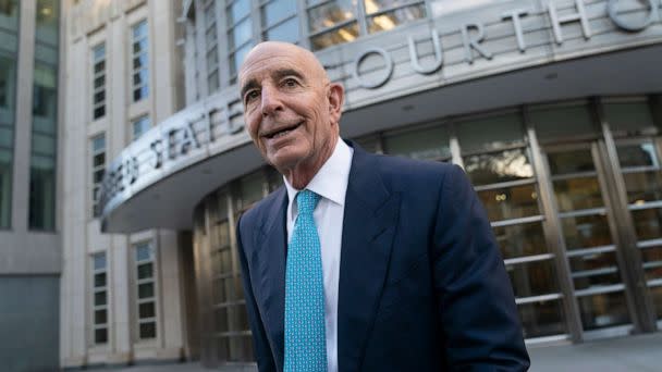 PHOTO: Tom Barrack leaves Brooklyn Federal Court as jury deliberations continue into the following day, Wednesday, Nov. 2, 2022, in the Brooklyn borough of New York. (John Minchillo/AP)